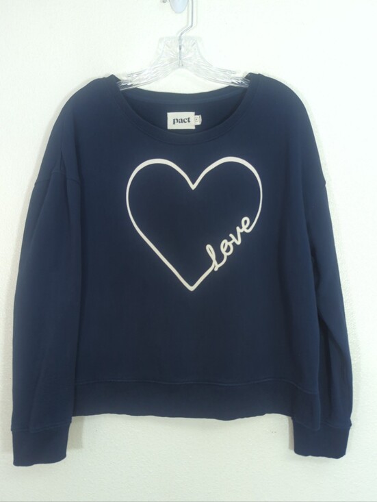 Pact Tops - Pact Navy Sweatshirt with White Heart "Love" Graphic